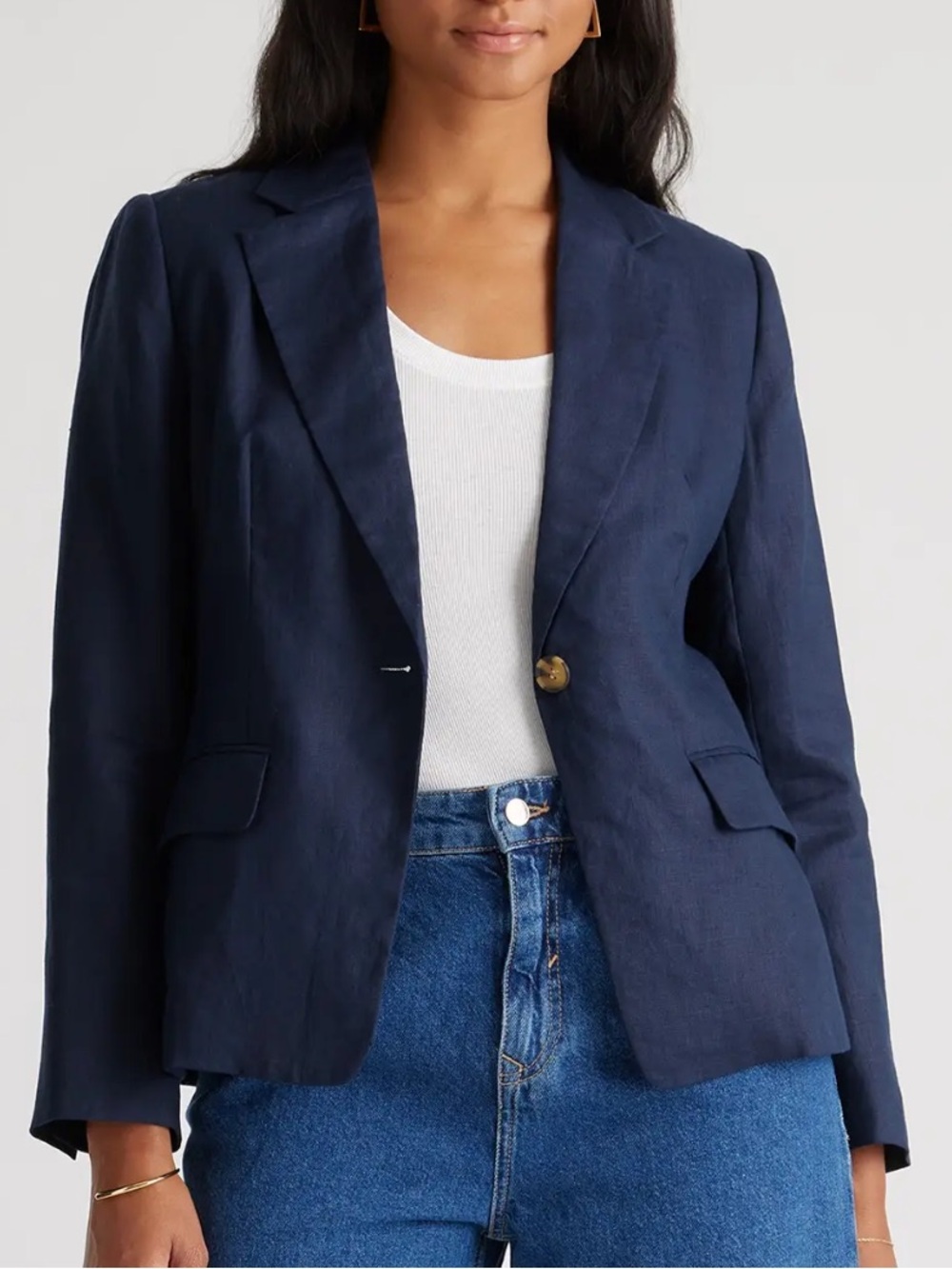 Quince 100% European Linen Deep Navy Structured Blazer Sz Medium Preppy Classic